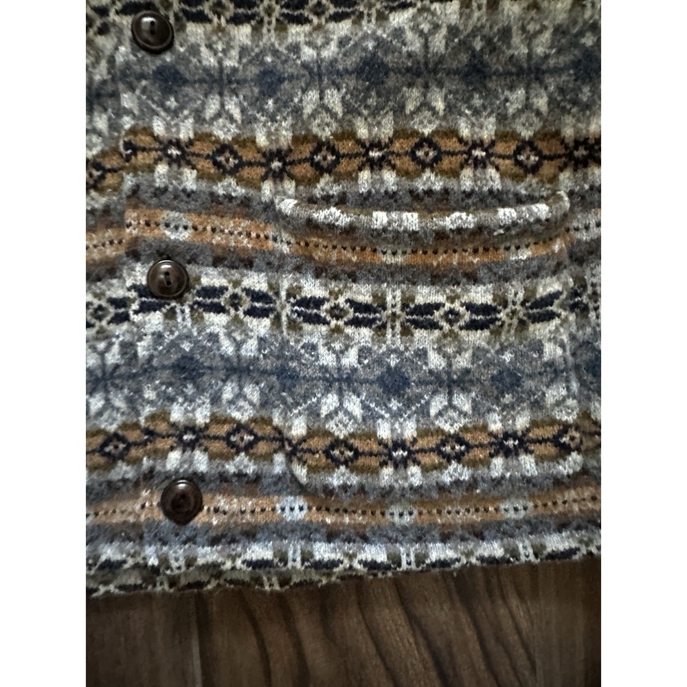 J. Crew Womens L Lambswool Fair Isle Shawl Collar Button Cardigan Sweater Grey - Picture 5 of 10